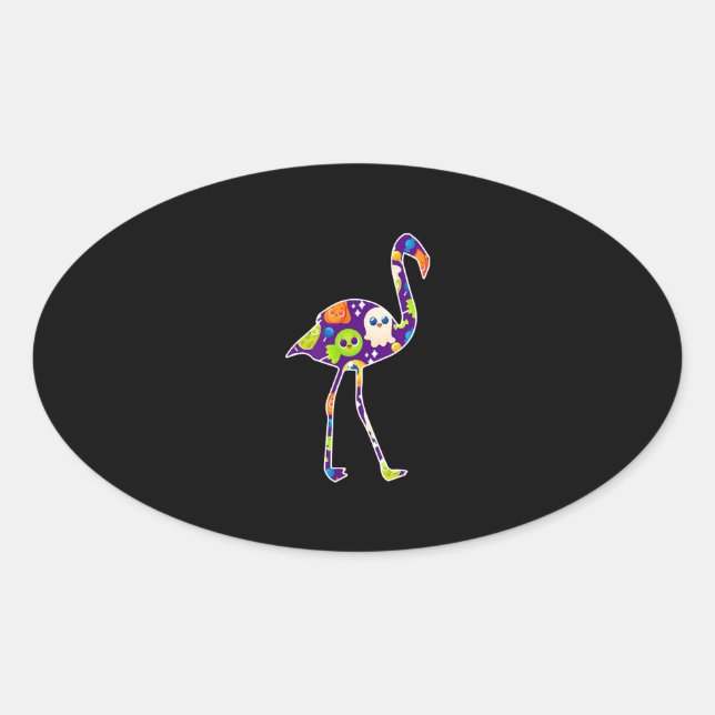 Adesivo Oval Halloween Costume Flamingo Ghost Candy Gift (Frente)
