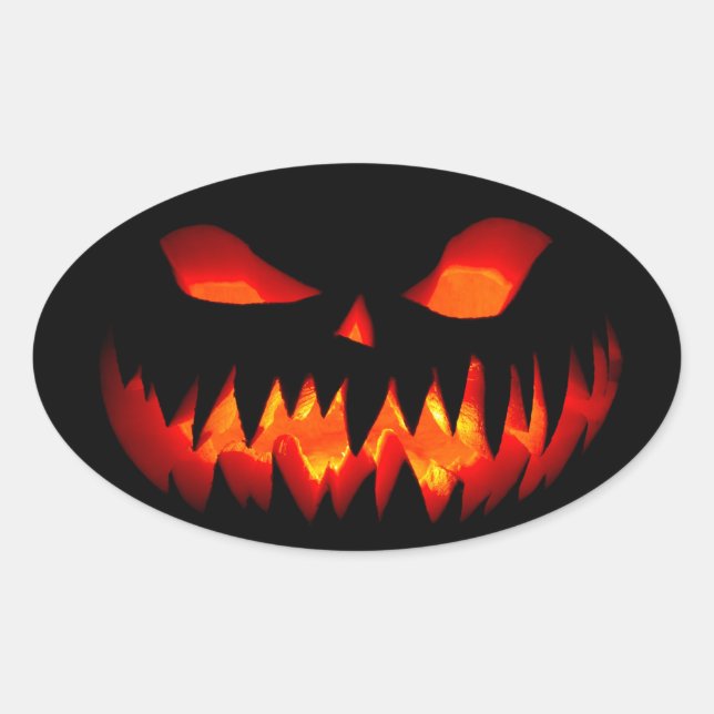Adesivo Oval Halloween Pumpkin Spooky Assustador Laranja (Frente)