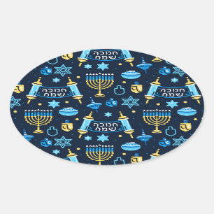 Adesivo Oval Hanukkah Menorah e a Estrela de David
