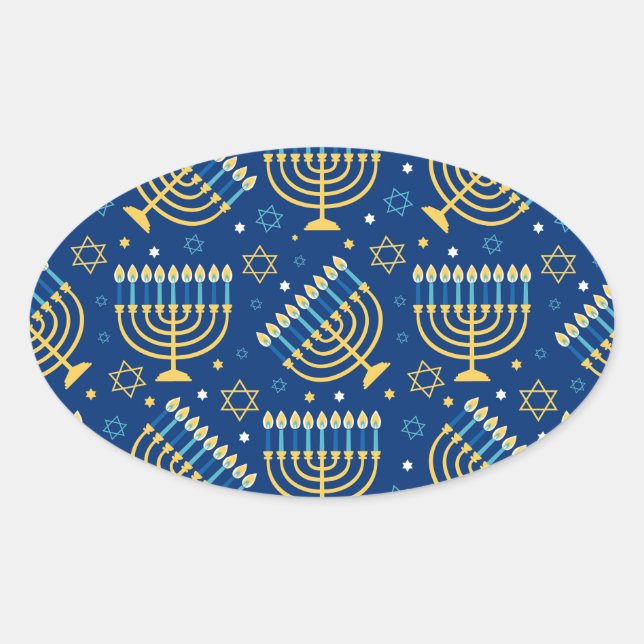 Adesivo Oval Hanukkah Menorah e a Estrela de David (Frente)
