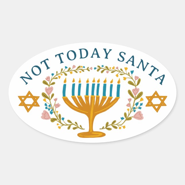 ADESIVO OVAL HANUKKAH NÃO PAPAI NOEL HOJE FELIZMENTE ROUPADO PE (Frente)