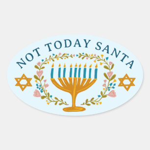 ADESIVO OVAL HANUKKAH NÃO PAPAI NOEL HOJE FELIZMENTE ROUPADO PE