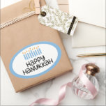 Adesivo Oval Happy Hanukkah Stickers<br><div class="desc">Design de Hanukkah.</div>