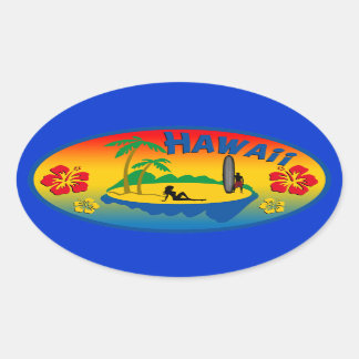 Adesivo Oval Hawaii Surfing Sticker