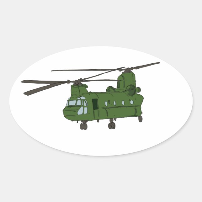 Adesivo Oval Helicóptero Militar Verde CH-47 Chinook (Frente)