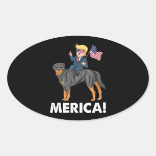 Adesivo Oval Herói Americano Trump Merica Rottweiler