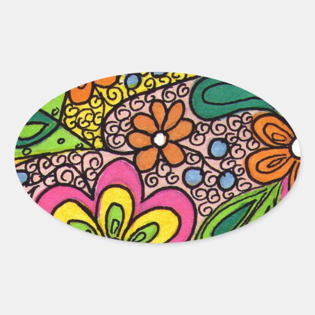 Adesivo Oval Hippie Flowers Design (Frente)
