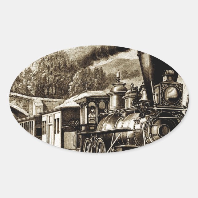 Adesivo Oval História da locomotiva com motor a vapor (Frente)