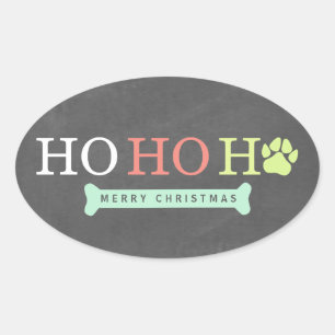 Adesivo Oval Ho Ho Ho Natal do impressão da pata da pata -