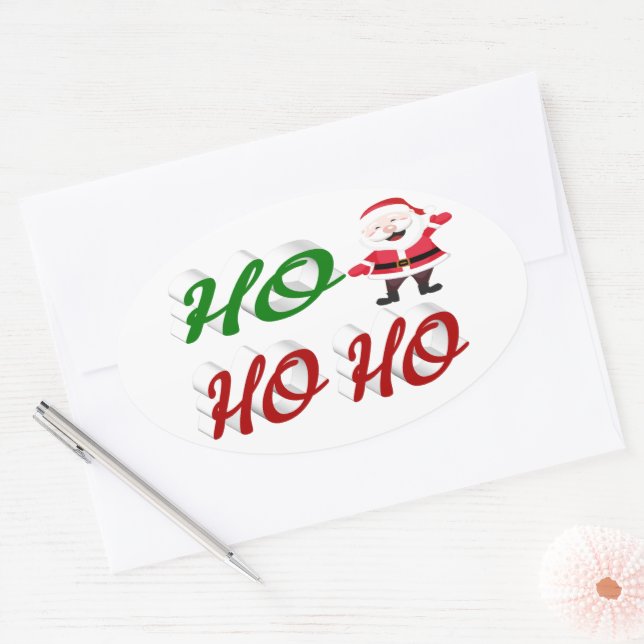 Adesivo Oval Ho Ho Ho Papai Noel Graduado (Envelope)