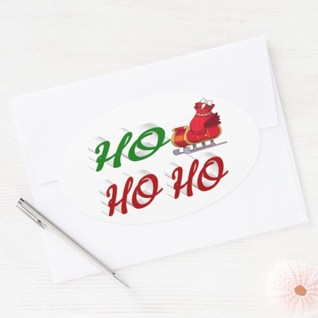 Adesivo Oval Ho Ho Ho Papais noeis Sleigh Christmas green scrip (Envelope)