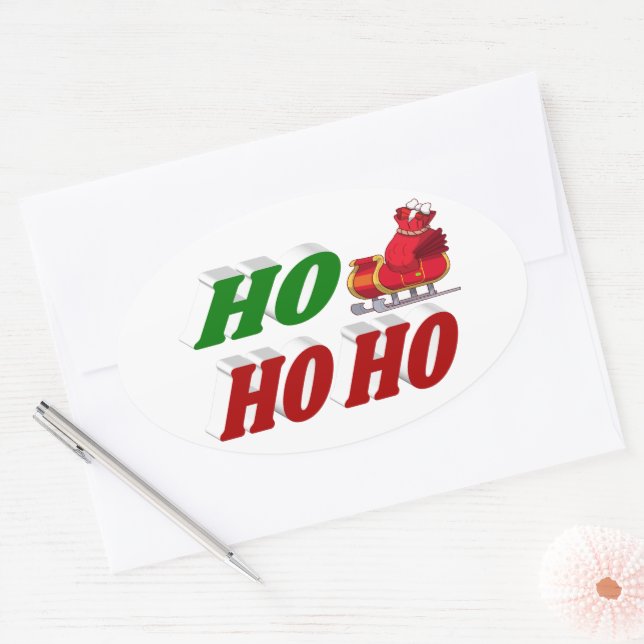 Adesivo Oval Ho Ho Papais noeis Sleigh (Envelope)