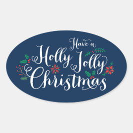 Adesivo Oval Holly Jolly Natal Marinho Feriado Azul