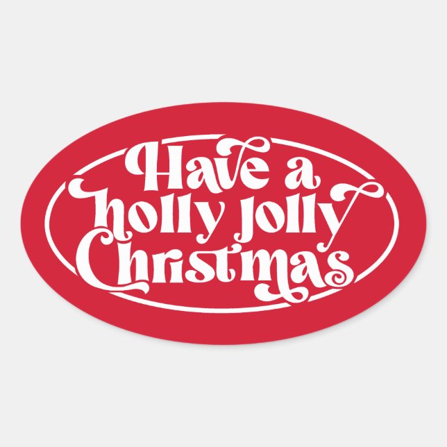 Adesivo Oval Holly Jolly SMS de Natal (Frente)