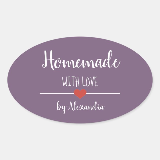 Adesivo Oval Homemada com amor roxo personalizado  (Frente)