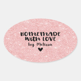 Adesivo Oval Homemade Com Vinheta De Coração Rosa