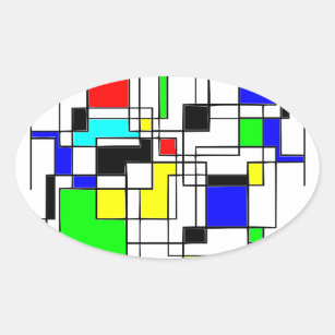 Adesivo Oval Homenagem Aleatória aos quadrados a Mondrian