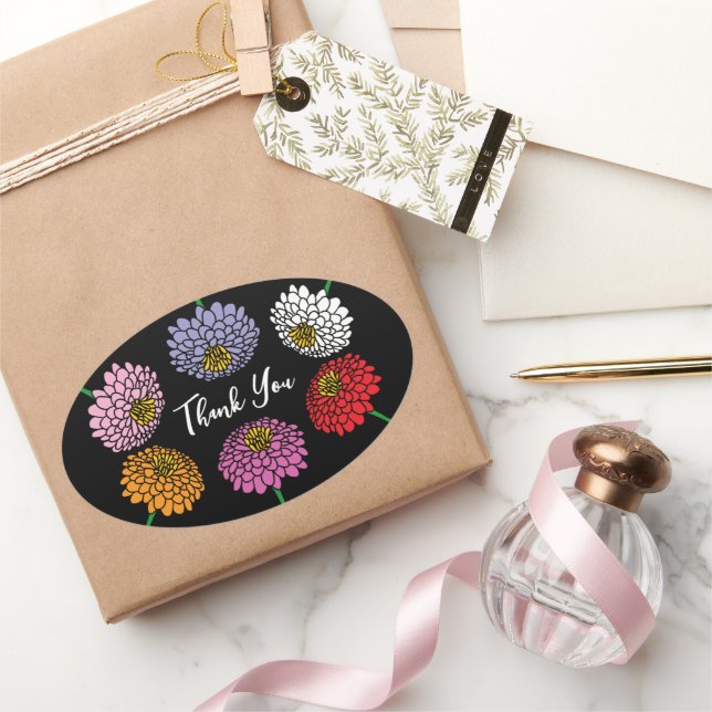 Adesivo Oval Horário floral de Verão Zinnia (Presentear)