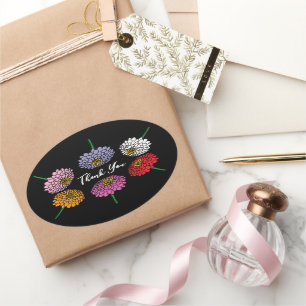 Adesivo Oval Horário floral de Verão Zinnia