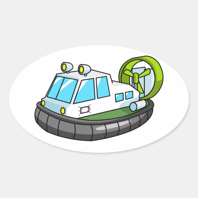 Adesivo Oval Hovercraft de desenho branco, verde e preto (Frente)