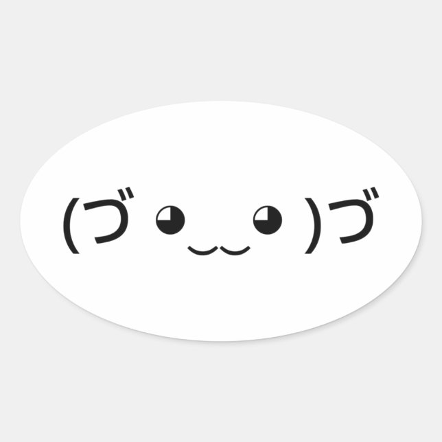 Adesivo Oval Hugging Emoticon (づ ◕ ‿ ◕ ‿ )づ japonês Kaomoji (Frente)