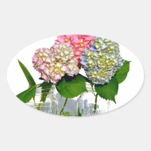 Adesivo Oval Hydrangeas e Mason jar