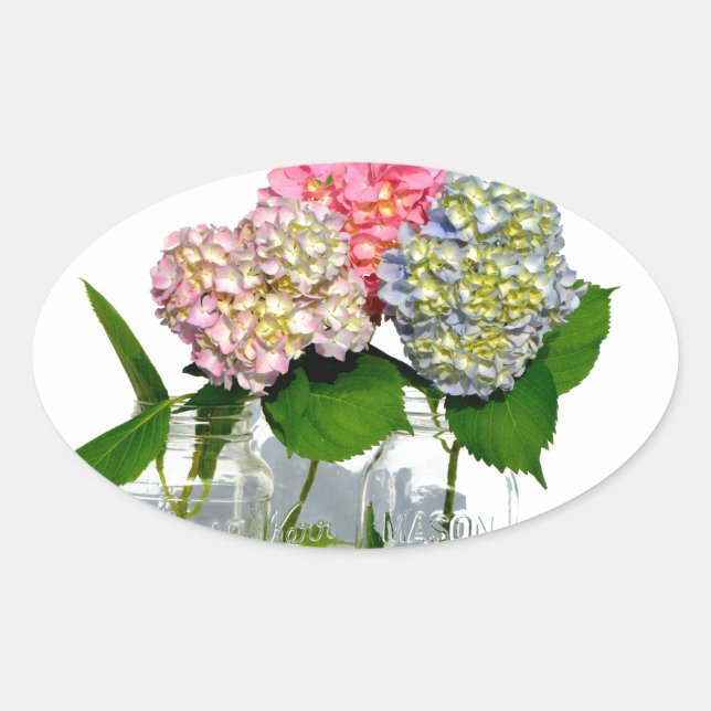 Adesivo Oval Hydrangeas e Mason jar (Frente)