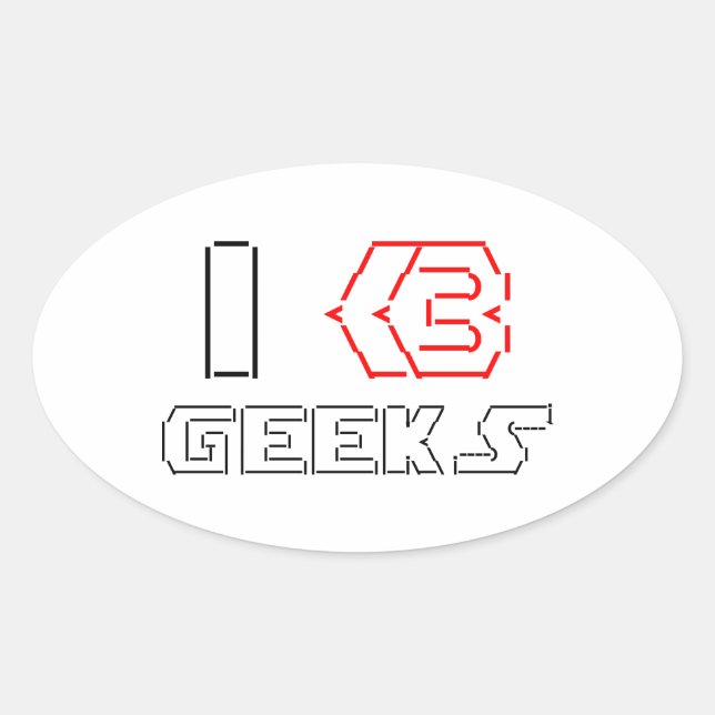 Adesivo Oval I Heart Geeks ASCII ART (Frente)