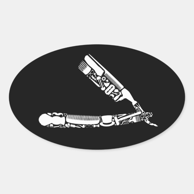 Adesivo Oval ícones da lâmina do barbeiro (Frente)