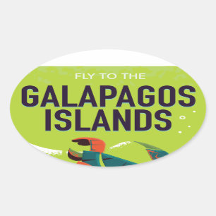 Adesivo Oval Ilhas Galápagos, poster de viagens vintage.