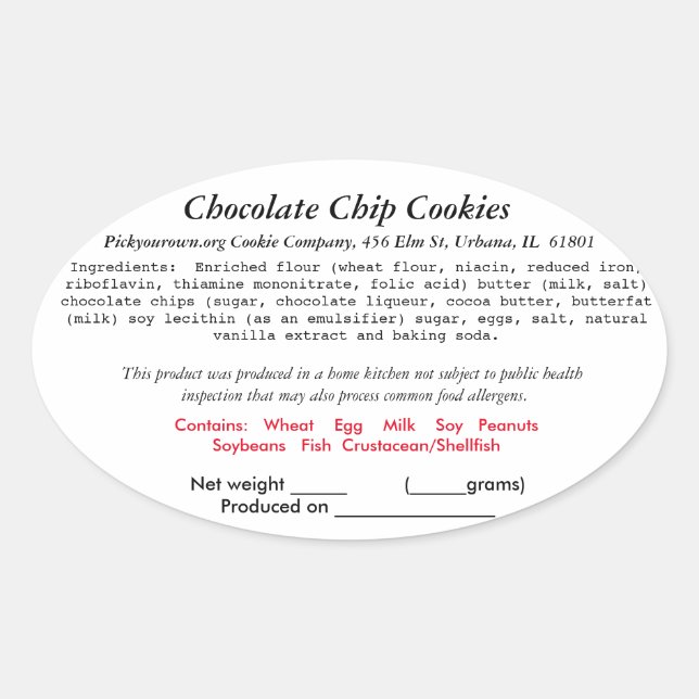 Adesivo Oval ILINOIS Cottage Law Label Bakery (versão revista) (Frente)