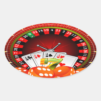Adesivo Oval Ilustração de casino com roda de roleta e códices
