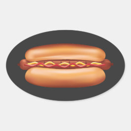 Adesivo Oval Ilustração de Comida Rápida de Cão Quente
