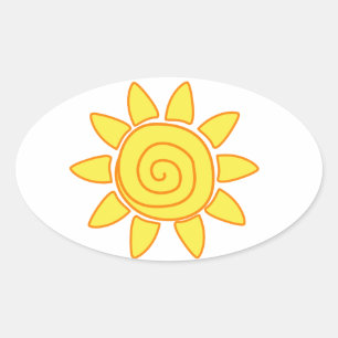 Adesivo Oval Ilustração de Crianças Desenhando o Sol Fofa