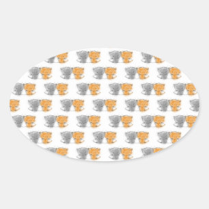 Adesivo Oval Ilustração de Gatinhos Fofos e Felpudos Arte de Ga