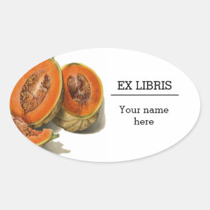 Adesivo Oval Ilustração de melão cantaloupe cortada ex libris