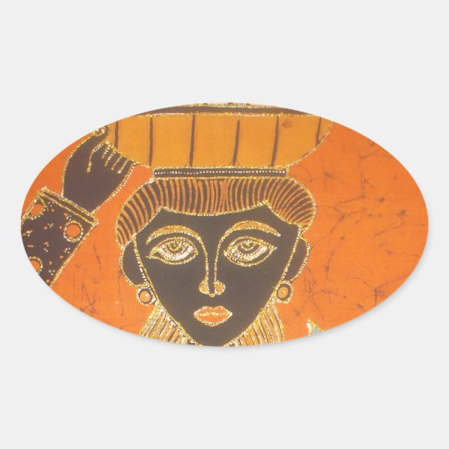 Adesivo Oval Impressão de Arranjo de Carregando Africano (Frente)
