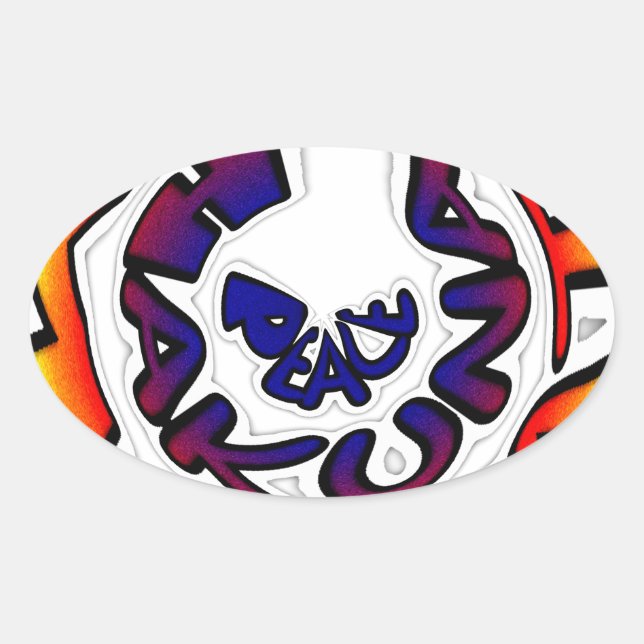 Adesivo Oval impressão de Arte Circular "Peace Hakuna Matata" (Frente)