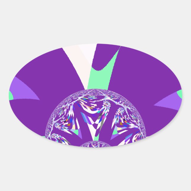 Adesivo Oval Impressão de Arte do Caleidoscópio Ciano Azul Retr (Frente)