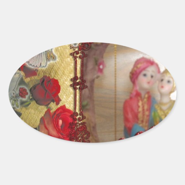 Adesivo Oval Impressão de Arte Gráfica Doll de Casamento (Frente)