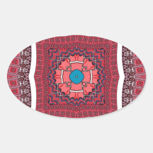 Adesivo Oval Impressão de Padrão de Cultura Sindhi Tradicional