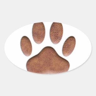 Adesivo Oval Impressão de Pata de Cão de Textura de Couro