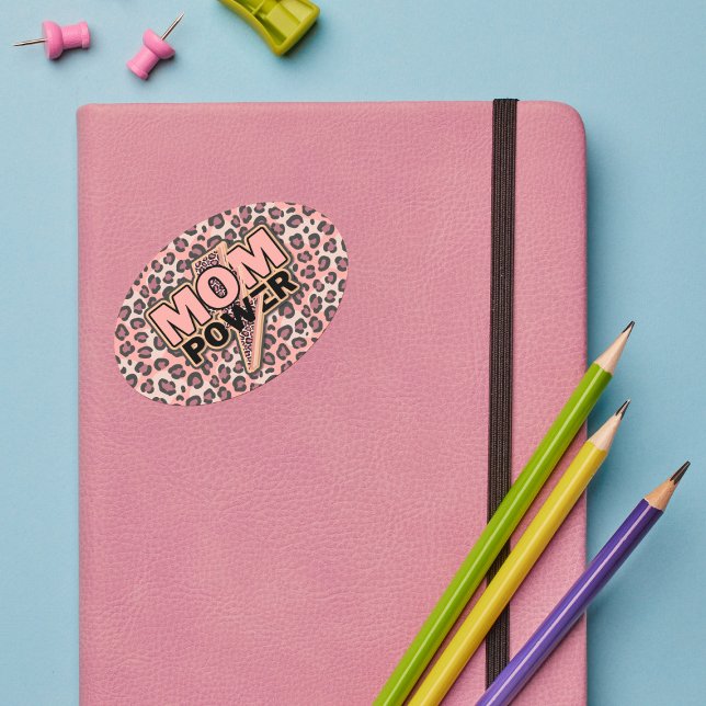 Adesivo Oval Impressão do Leopardo Rosa de Energia da Mãe (Criador carregado)