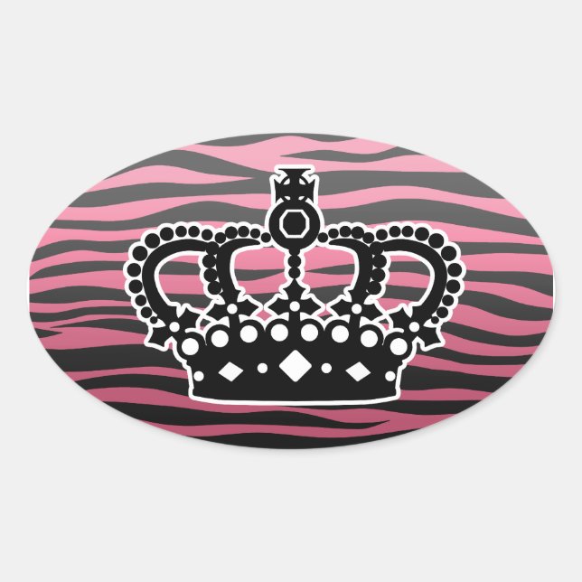 Adesivo Oval Impressão em zebra negra e rosa-princesa (Frente)
