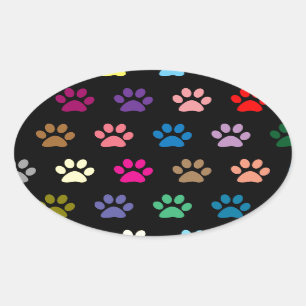Adesivo Oval Impressões coloridos da pata do filhote de