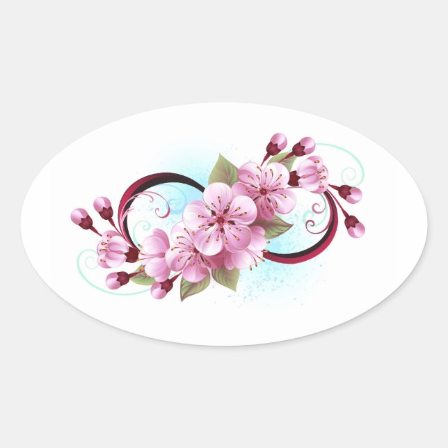 Adesivo Oval Infinidade com Flores de Flor Sakura (Frente)