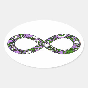 Adesivo Oval Infinity Neurodiversos Doodle Genderqueer Pride