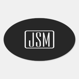 Adesivo Oval Iniciais Modernos Monogramados | Preto & Branco