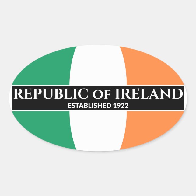 Adesivo Oval Irish Republic Flag Instituído em 1922 White Text (Frente)