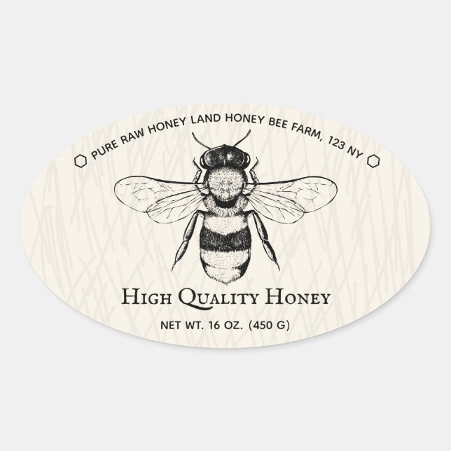 Adesivo Oval Ivory Honey Jar Boho Beekeeper (Frente)